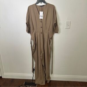 NWT ZARA Linen Brown Jumpsuit Romper Size XL